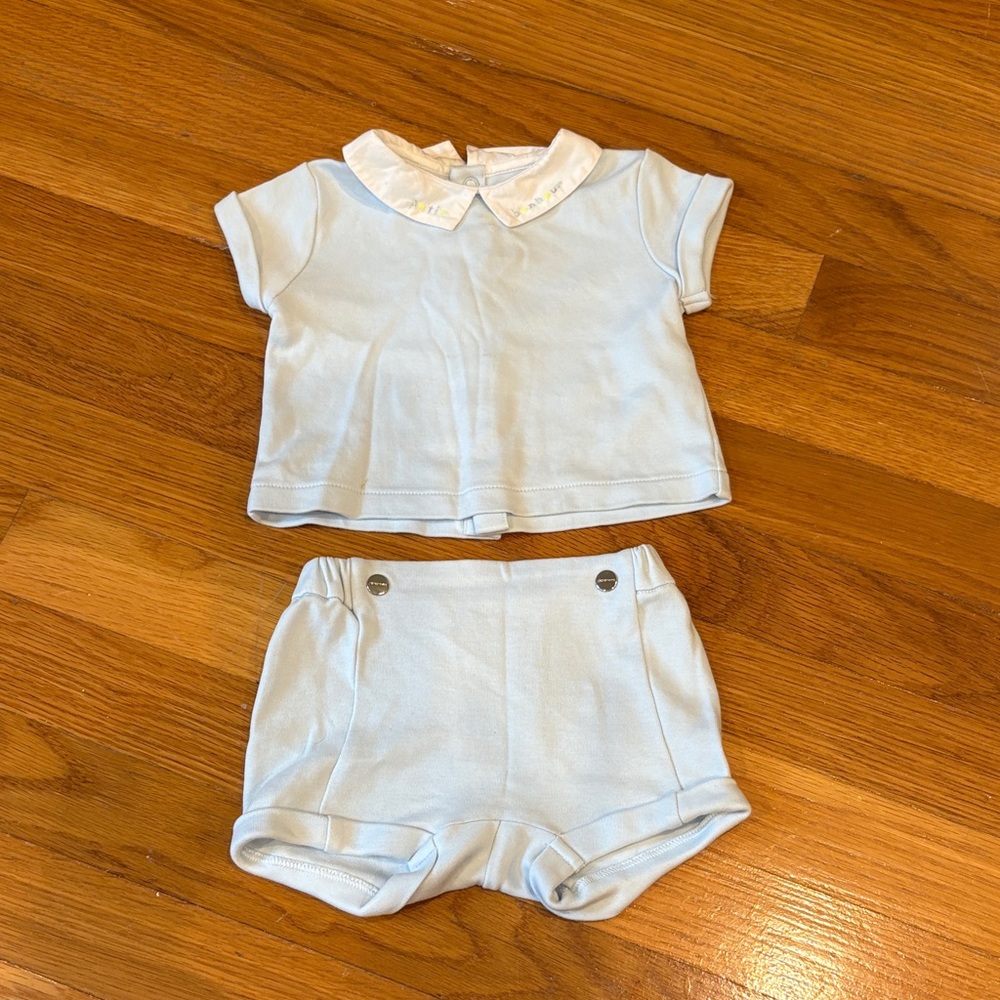 Jacadi Light Blue boy shirt and short Set